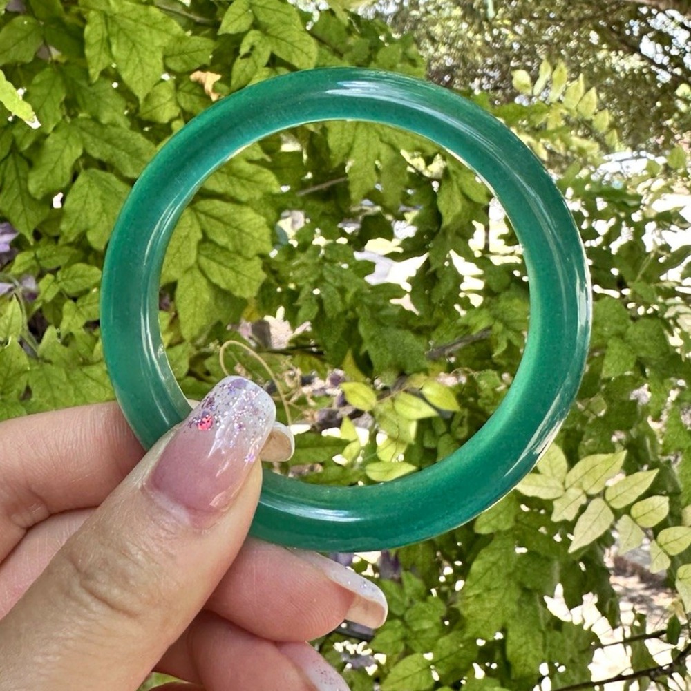 Teal Emerald Green Cat's Eye Bangle Bracelet Luminous Chatoyant Stone 57mm C08